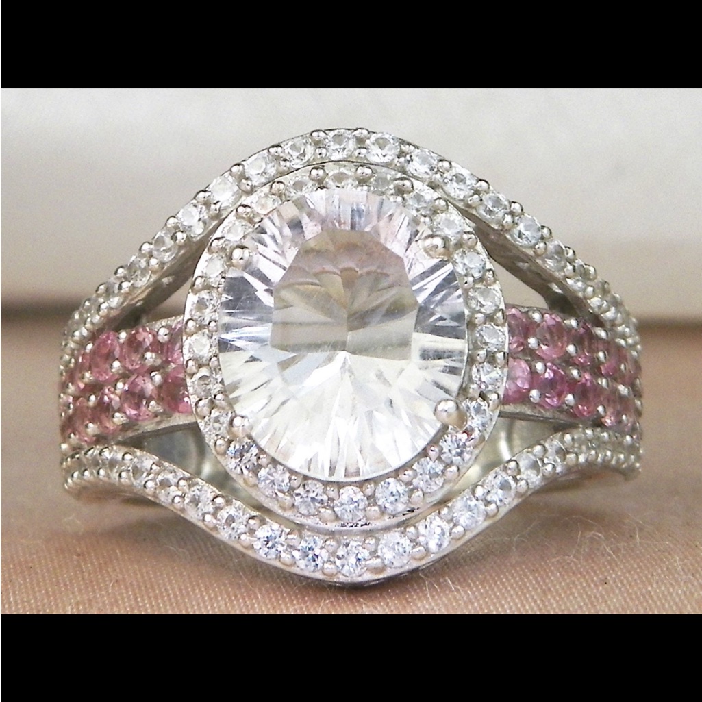 Chuck Clemency White And Pink Topaz Cocktail Ring Sz 9.75